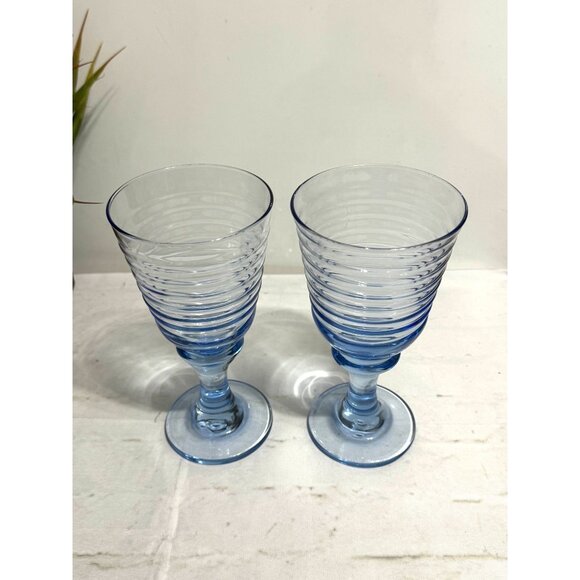 Set Of 2 Vintage Sirrus Blue Water Goblets By Libbey Heavy Glasses - Picture 4 of 6